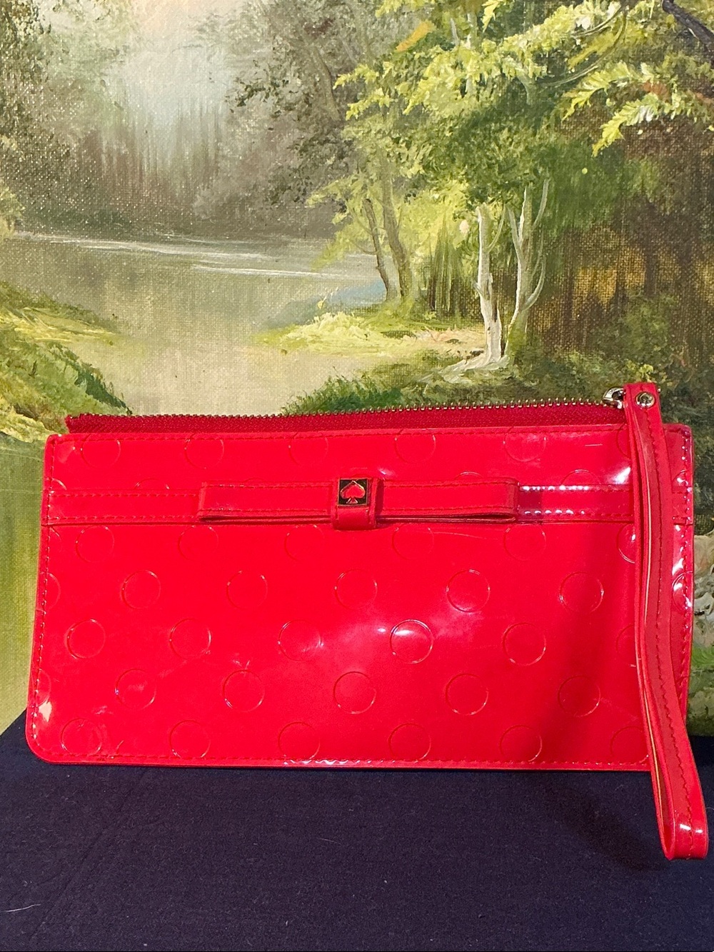 Kate Spade Red Patent Dot-Embossed Wristlet Clutch